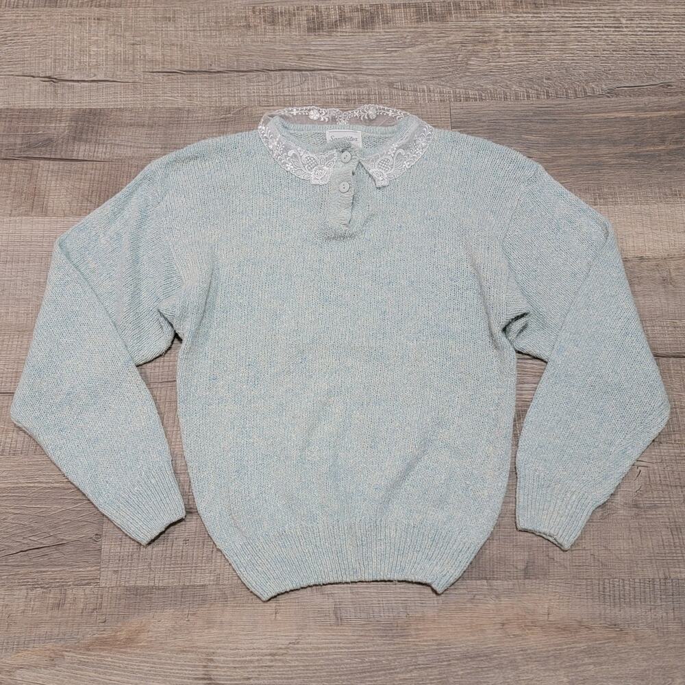 Sammitex Silk Mohair Blend VTG 90s Coquette Sweater Size Medium Lace Cottage Top